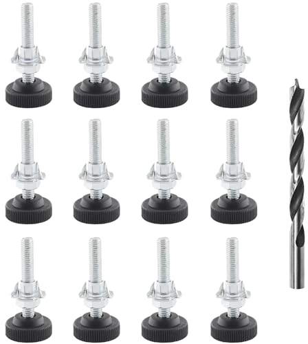 TOKSEO 12 Pièces Pied Reglable pour Meuble, M8 X 50 mm Pied Reglable, Inoxydable Pied Reglable Meuble avec Contre-écrou, Écrou à Griffes et Foret à Métal M10, ASJ-057
