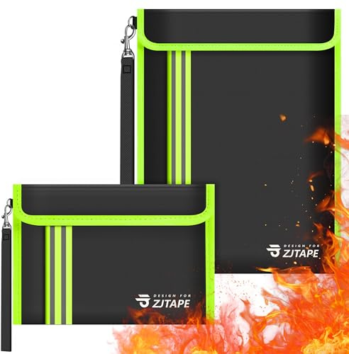 ZJTAPE Bolsa ignífuga e Impermeable - 2 Piezas de Bolsillo para Documentos, Monedero ignífugo, Bolsa Protectora con Tira Reflectante para Pasaporte, Dinero, certificados, Contrato y Objetos de Valor