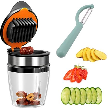 Becherschneider Obst Set und Schäler, Cup Slicers for Fruits and Vegetables, Tassenschneider, Tasse Obstschneider, Gurkenhobel Tasse Slicer Handheld für die schnelle Zubereitung von Obst-Gemüse-Salat