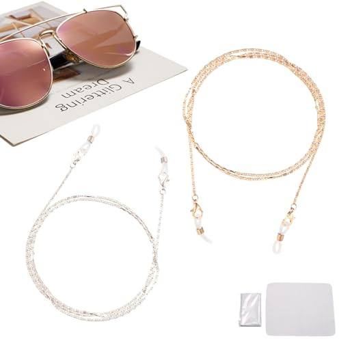 COYUN 2 Pcs Chaine Lunette Attache Femme,Lunettes en Metal Sangles de Lunettes Collier Cordon Fil Ficelle à lunette Sangle, pour Lunettes et Masque Support de Chaîne de Lunettes de Lecture