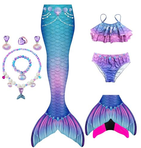 FOLOEO 2025 Neues Fantasiekostüm für Mädchen – Mit Einteiligem Transparentem Eckenschutz (Hält 20x Länger)，Enthält eine Blaue oder rosa Monoflosse