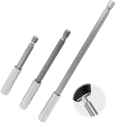 Set de 3 Portabrocas Magnéticos de Vástago Hexagonal 1/4 - Soporte de Extensión para Destornillador, Longitudes 75/100/150mm, para Tornillos, Tuercas y Taladros, Accesorio Indispensable