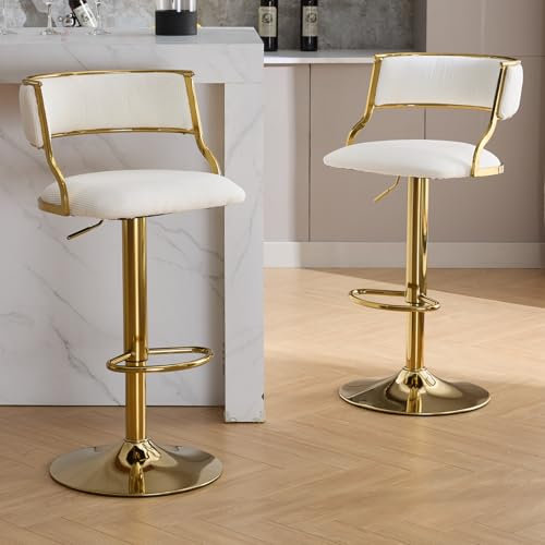 chairus Barstuhl 2er Set Barhocker Drehbar Samt Thekenhocker Höhenverstellbar Moderne Küchenhocker für Esszimmer Kücheninsel (Beige-2)