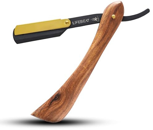 Cut Throat Razors for Beard and Moustache Barber Cutthroat-Razors Shavette Barber Tool Accessories for Professional and Home Use (Black Metal) (Wooden)