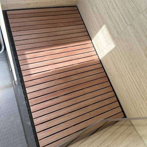 Alfombra de baño grande de madera, antideslizante, impermeable, para interior/exterior, cocina, piscina, RV40 x 60 cm, decoración Tarima Ducha.