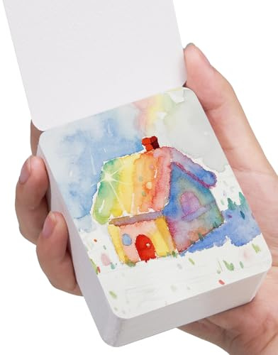 Lightwish akvarellpapper, 100 % bomull syrafritt hot press akvarellskissbok, 60 ark 6,6 × 8,3 cm lim på båda sidor