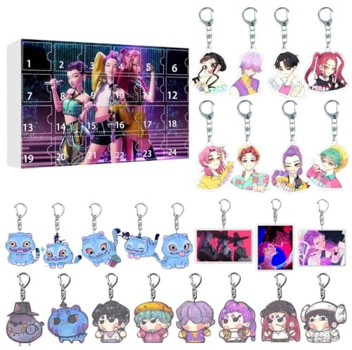 Kpop - Calendario dell'avvento 2025, 24 giorni, per Halloween, Natale, conto alla rovescia per bambini, con 24 portachiavi, giocattoli, figure da collezione, ornamenti, regali per ragazzi e ragazze