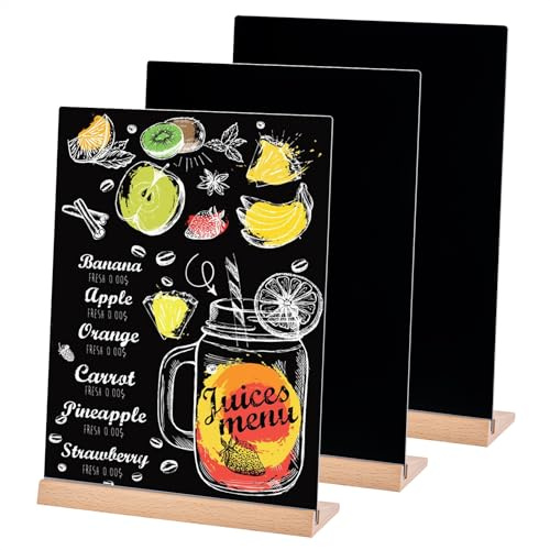 Hotyin 3 Pièces Tableaux Noirs, A5 Petit Tableau Noir, Ardoise Noir avec Supports en Bois, Ardoise Craie en Acrylique, Étiquettes de Prix pour Menus, Buffet, Mariage, Bar, Café