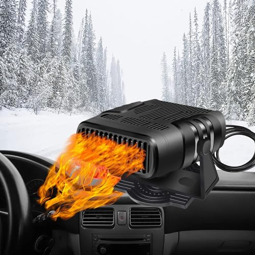 Car Heater Defogger, 150W 12V Anti-Fog Plug in Cigarette Lighter Portable Heater Fan 2 in 1 Heating/Cooling Mini Car Heater Defroster with Ergonomic Handle Windshield Defogger Defroster