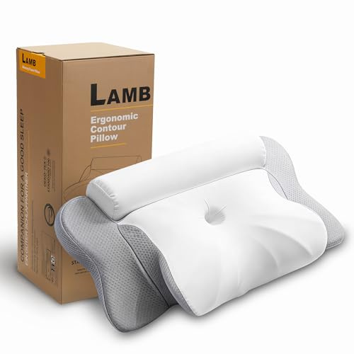 LAMB Orthopädisches Memory Foam Kissen, Ergonomisches Seitenschläferkissen, Zwei In Einem Nackenstützkissen Und Nackenrollenkissen, Kopfkissen Bei Nackenschmerzen, Schlafkissen Für Seiten, Grau