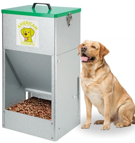 COZOFU Automatic Dog Feeder with Wheels, 25lb Heavy Duty Galvanized Steel Gravity Food Dispenser - Easy to Move Rolling Pet Food Station for Indoor & Outdoor Use