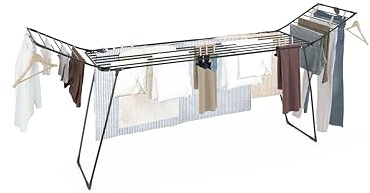 Colombo Stendibiancheria Estensibile Brooklyn XXL | Stendino Allungabile Salvaspazio 195-260 cm | Acciaio Antiruggine | Fili Antipiega | Blocco Ali | Porta Grucce | Stenditura 25m |