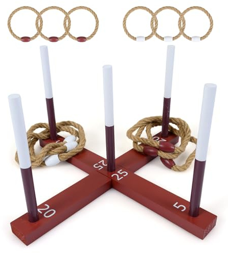 COSTWAY Ring Toss Game for Kids & Adults, Wooden Quoits Games Set with Rope Rings, Indoor Outdoor Portable Throwing Game Toy for Beach Backyard Picnic Party