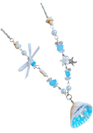 APGLSXY Härligt havstema blå hav stjärna snäcka pärlhalsband hänge hals kedja resa och fotografi pärlhalsband, One Size, enligt beskrivningen, enligt beskrivningen