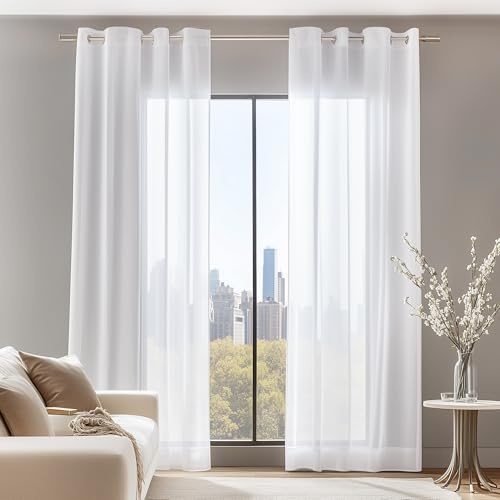 Deconovo Vorhang Transparent Ösen Transparent 260x140 cm Weiß 2er Set
