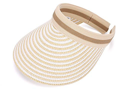 MK MATT KEELY Visoren Cap Strohhut Sonnenhut Damen für Sommer Hut Große Brim Strohhüte Visor Strand Sonnenblenden Frauen Visier Hut UPF 50, Beige