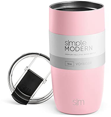 Simple Modern Tazza Termica Caffe con Coperchio a Ribalta | Tazza Viaggio Caffè Freddo Termica in Acciaio Inossidabile Isolata | Regali per Donne & Uomini | Voyager | 470ml | Blush