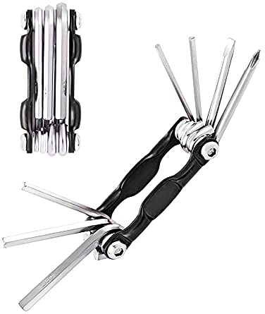 QitinDasen Fahrrad Multitool, 7 in 1 Fahrrad Reparatur Werkzeug, Mini Faltbares Fahrrad Multifunktionswerkzeug (Schwarz)