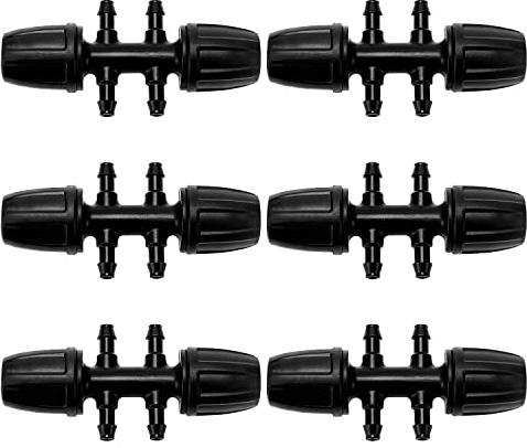 VooGenzek 6 Pièces 8/12 mm à 4/7 mm Connecteur de Tuyau en T Barbelé, 6-Voies Raccord de Tuyau D'Irrigation, Connecteur d'Irrigation Goutte à Goutte à 6-Voies pour Jardin, Pelouse, Noir