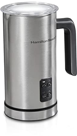 Hamilton Beach Electric Milk Frother & Warmer, Automatic Warm or Cold Foam, 5-10 oz., Create Café-Quality Coffee, Latte, Cappuccino, Frappe, Hot Chocolate, 4 Settings, Stainless Steel (43565C)