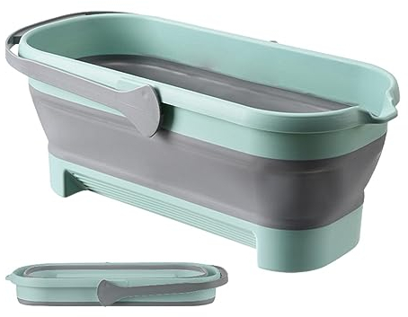 higyee Cubo Plegable para Fregona - Cubo Plegable Rectangular Portátil con Mango Resistente | Prácticos Cubos Rectangulares para Fregona para Coches, Jardín, Pesca, Limpieza La Casa