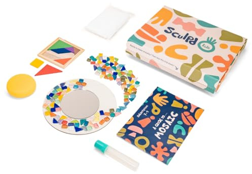Sculpd Kids Mosaic Kit, Painting Craft Set for Kids Age 7+, Pottery, Includes Mosaic Tiles, 1 Tangram Tile Game, 2 Bags of Plaster, Additional Crafting Supplies & 1 Mirror, Montessori Education