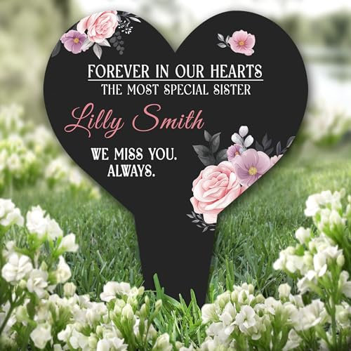 Heart Black Special Sister Remembrance Garden Plaque Grave Marker Memorial Stake |Personalised In Loving Memory Remembrance Memorial Plaque Grave Decoration Marker Garden Ground Stake