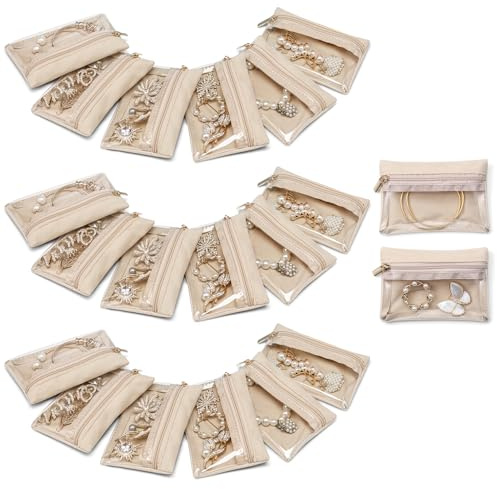 VLANDO Travel Jewelry Pouch, 20pcs Clear Velvet Zipper Bag