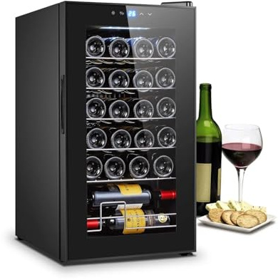 Wintem Cantinetta per Vino con Regolazione Temperatura 5-18°C - Mini Frigo Bar per 24 Bottiglie 70L - Wooler, Elegante Design Moderno, Display LED e Touchscreen