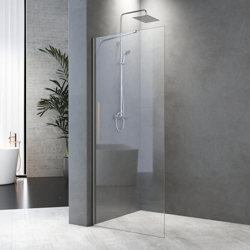 Duschwand 75 x 195 cm Walk in Dusche Walk-In Duschabtrennung Glaswand mit Stabilisierungsstang 6mm ESG-Sicherheitsglas Duschtrennwand