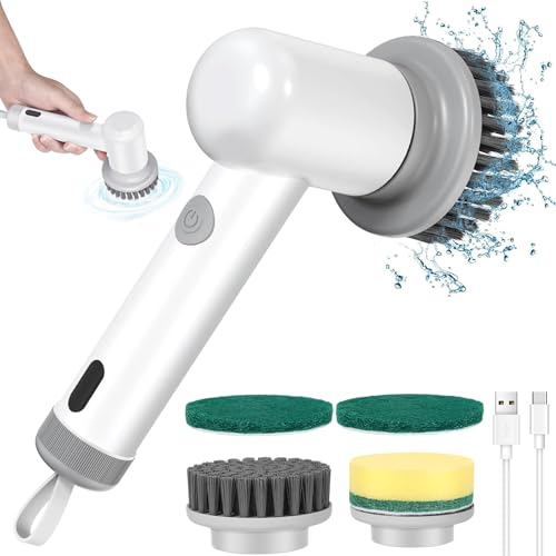 Elektrische Reinigungsbürste, Power Spin Scrubber, Reinigungsbürste Elektrisch, Multifunktionale Power Spin Scrubber, Geeignet für Küche, Waschbecken, Badezimmer(4 Arten Der Kopfreinigung)