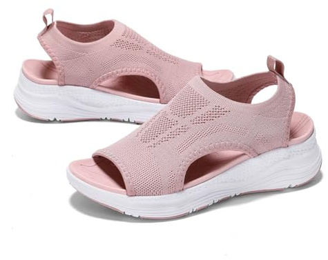 GoodValue Womens Comfortable Orthopedic Sandals Arch Support Ladies Walking Sport Athletic Sandals Open Toe Slip On Plantar Fasciitis Platform Dress Sandal 2 Inches Heel