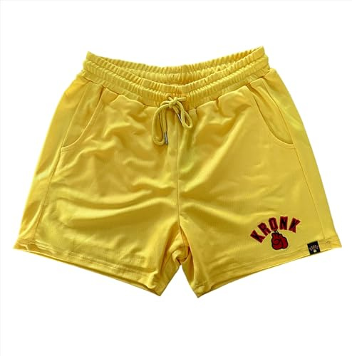 Kronk - Gloves Applique Lined Gym Shorts - Men’s Athletic Workout Shorts - Comfortable, Durable, and Stylish Training Shorts for Fitness and Sports, Yellow, Medium