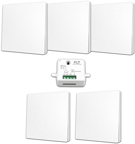 Interrupteur sans fil et sans pile Auto alimenté - Écologique - Qualité Pro - Va et vient RF 5 télécommande + 1 relais radio encastrable - Longue Distance - Intérieur Extérieur IP64