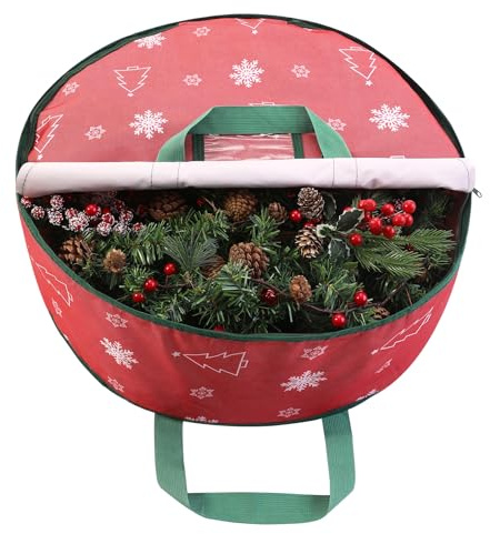 TaoQ C 75 cm Borsa di Immagazzinaggio della Corona di Natale, Contenitore di Immagazzinaggio della Ghirlanda Borsa di Immagazzinaggio della Ghirlanda di Natale per la Decorazione di Ghirlanda, Rosso