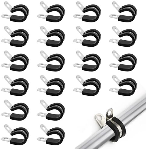 ARTGUTS Kabelschellen,20 Stück 16mm Gummi P Edelstahl Schlauchschellen,Kabelklemmen Edelstahl Kit,Schlaufenschellen für Automotive, Industrie Bootsverkabelung und Montage