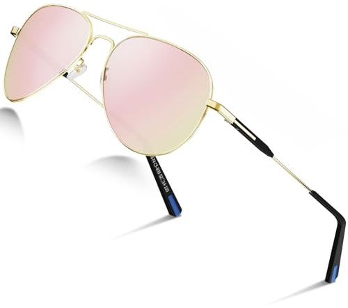 DADA-PRO Gafas de Sol para Hombre Polarizadas para Mujer Piloto de Diseño Protección UV Espejadas Negras para Conducir Senderismo Correr(Dorado Rosa/Espejado)
