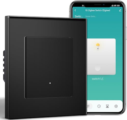 BSEEDLIFE Zigbee Interruptor Inteligente Pared,1 Gang 1 Vía 86 * 86mm,Interruptor Zigbee Commutador de luz Compatible con Alexa y Google Home(Aplicación Tuya/Smart Life),Negro
