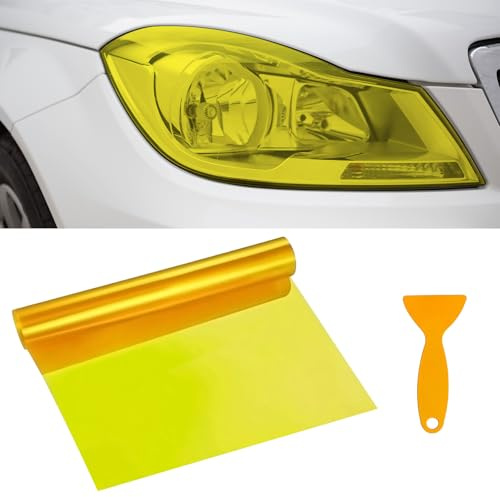 Pellicola colorata per fari auto, 30 x 120 cm, impermeabile, resistente ai raggi UV, in vinile, tinta fumo, universale, adatta per fari, luci posteriori e fendinebbia (giallo)