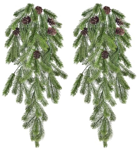 ROLLWAY Lot de 2 branches de sapin artificielles de 78 cm de long, grandes branches de Noël vert sapin plante suspendue pour intérieur et extérieur, branches de sapin artificielles comme de vraies