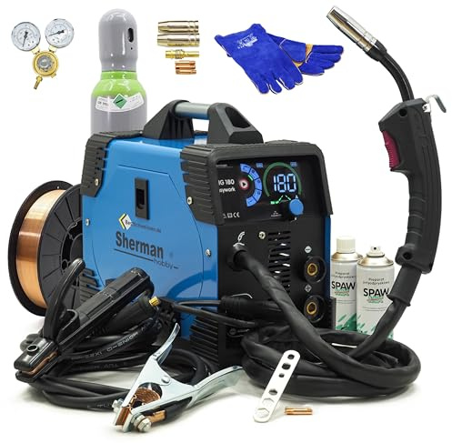 Sherman MIG 180 Easywork - Saldatrice versatile MAG sinergia MIG TIG MMA 230 V filo di riempimento Inverter – Mobile efficiente portatile, set completo con bombola del gas e accessori – Bestsalden.de