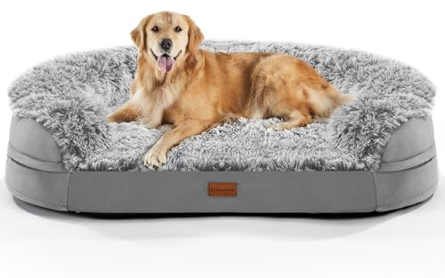 Gimars 9,5 cm Dickes XL Orthopädisches Hundebett für Sehr Grosse Hunde, Stützendes Hundesofa mit 28D Eierkarton-Schaum, Abnehmbarer Waschbar Plüschbezug, wasserdichte Innenhülle, Halbrund