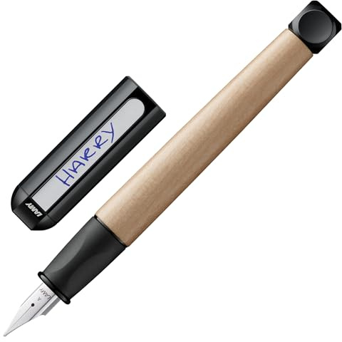 LAMY abc black - child-friendly Fountain Pen for writing beginners with ergonomic grip & polished Left-Handed steel nib (LH) in size M - robust maple wood - including LAMY T 10 blue ink cartridge