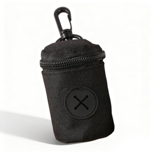 YAZWUR Dispensador de Bolsas Caca, Soporte Suave con Cierre de Botón a Presión, Compatible con Todas las Correas para Perros, Mosquetón de Metal, Ranura en Forma de Hueso, Tela de Nylon Oxford (Negro)