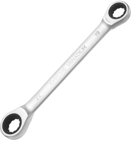 sourcing map Double Box End Wrench Metric 19-22mm 72-Tooth 12-Point Ratchet Gear Spanner Heat-Treated CR-V Ratcheting Spanner Tools for Garage Repair DIY, Matte Silver