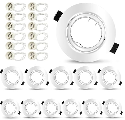 Seruno X 12X infälld spotlight GU10 set - takspotlight 230 V Ø 90 mm, borstad metallram, 30° lutning, för skärning 68–80 mm, GU10-uttag ingår - infälld LED-spotlight innertak, vit