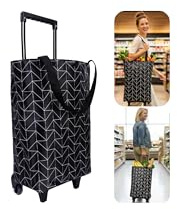 Rolling Shopping Bag, Small Shopping Cart with Wheels,Collapsible Portable Waterproof Tote for Market & Grocery Runs–Gift for Women & Seniors(Black)