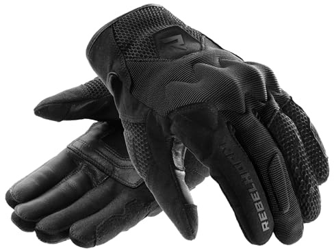 REBELHORN Core Motorradhandschuhe Herren | Textil | Knöchelprotektoren | Große Mesh Belüftungspaneele | Touchscreen-Unterstützung | Schutzstufe 1 KP