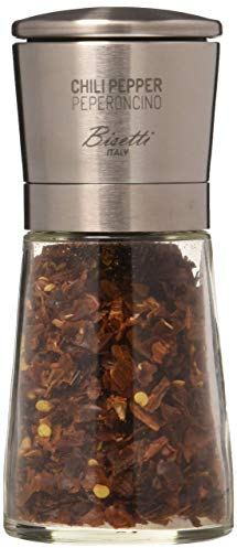 Bisetti Chili Pepper Moulin à Piment avec Bouchon, Acier Inoxydable, Argent/Transparent,