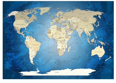 LANA KK - Premium Poster World Map Blue Ocean Weltkarte - deutsch - Kunstdruck auf 250g Papier – Landkarte Globus in blau, einteilig in 150 x 100 cm